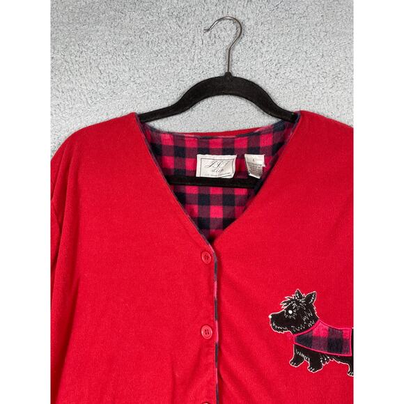 J.I.T Sleep Collections Womens Size L Red Fleece Button Up Pajama Top - Picture 5 of 8